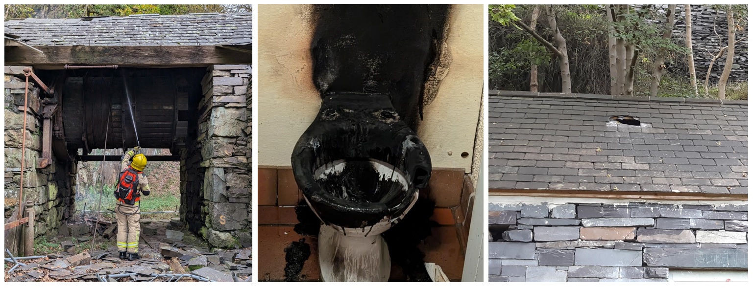 Vandalism at Parc Padarn Country Park, Llanberis. Fire and roof damage.